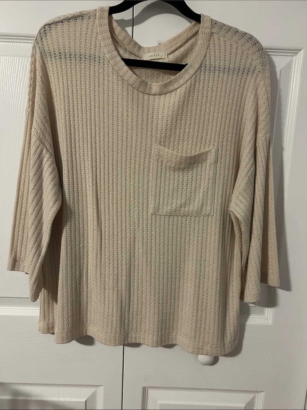 entro Cream Openwork Knit Pocket Sweater